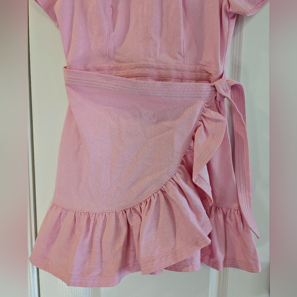 CINQ A SEPT JOSI Pink Quartz Denim Mini Ruffle Dress Sz 8 NWT Romantic Feminine - Picture 4 of 16